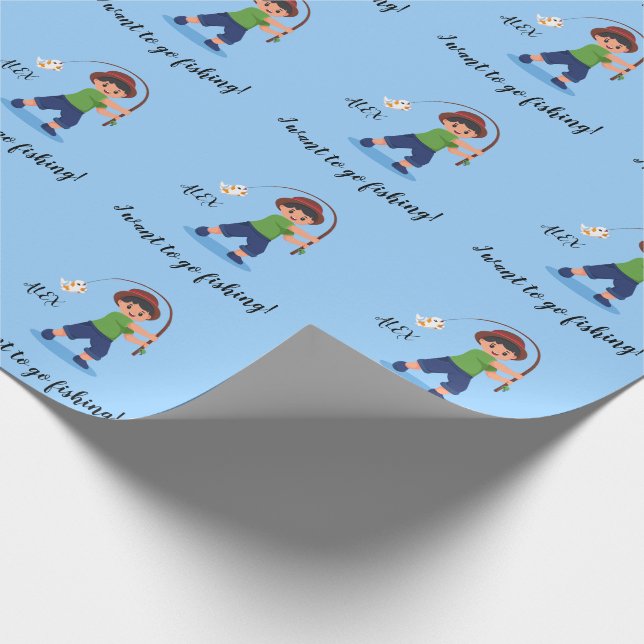  "I WANT TO GO FISHING" Boys Fishing Wrapping Paper (Corner)