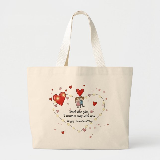 I want to stay with you couple valentine heart large tote bag (Front)