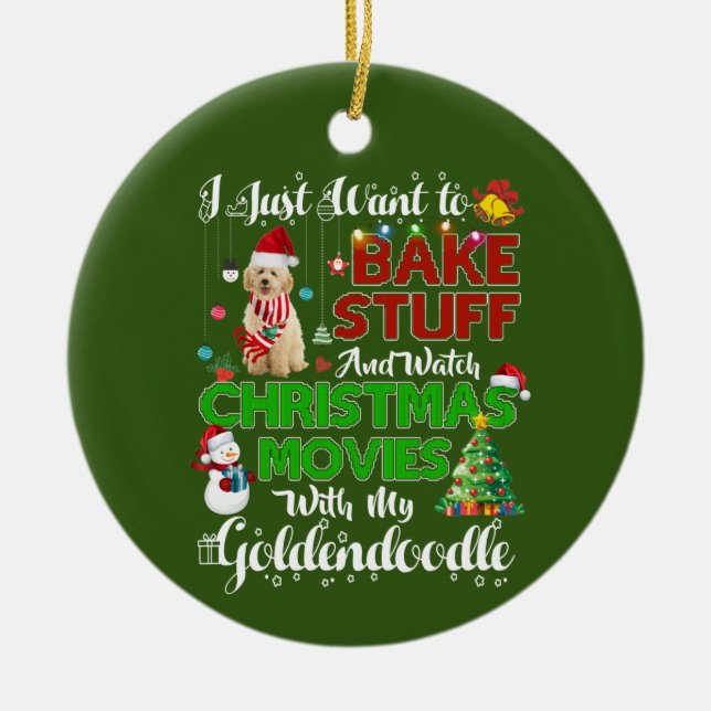 I want to watch christmas movies  GOLDENDOODLE Ceramic Tree Decoration (Front)