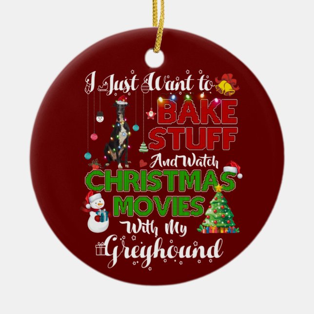 I want to watch christmas movies with Greyhound Ceramic Tree Decoration (Front)