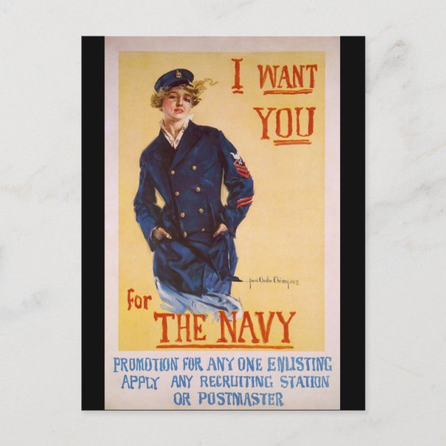 I Want You For The Navy World War I Recruiting Postcard (Front)