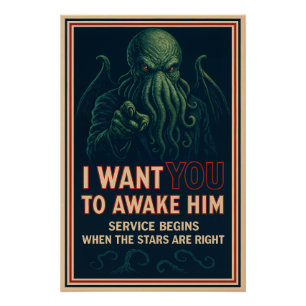 I Want You — To Awake Him (Cthulhu Cult Recruitmen Poster