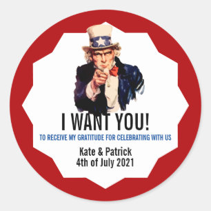 I WANT YOU Uncle Sam Thank You Party Favour Classi Classic Round Sticker