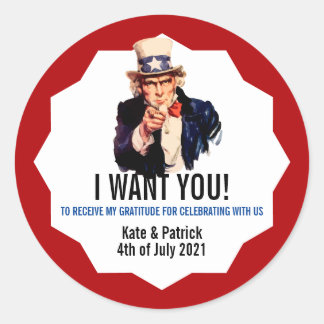 I WANT YOU Uncle Sam Thank You Party Favour Classi Classic Round Sticker