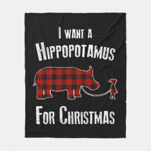 I Wants A Hippopotamus For Christmas Red Plaid Fleece Blanket