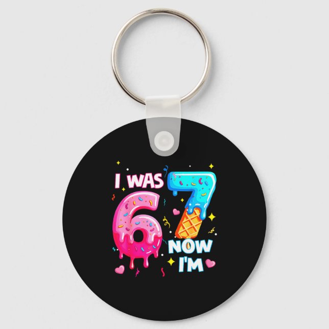 I Was 6 Now 7 7th Birthday Ice Cream Dripng Kids 6 Key Ring (Front)