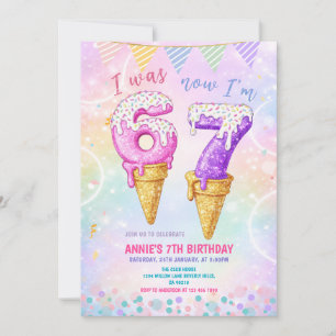 I Was 6 Now 7 Birthday Ice Cream Cone Invitation