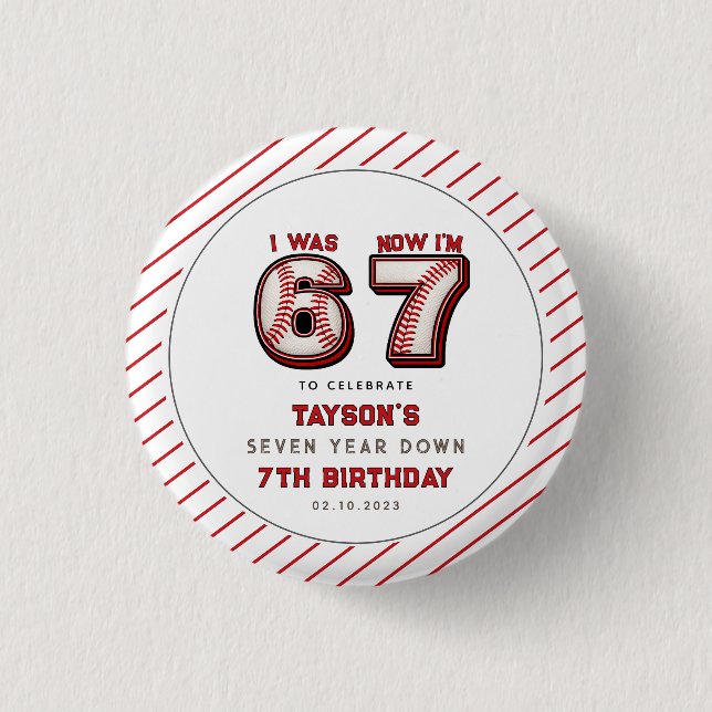 I Was 6, Now I’m 7 – Baseball 7th Birthday 3 Cm Round Badge (Front)
