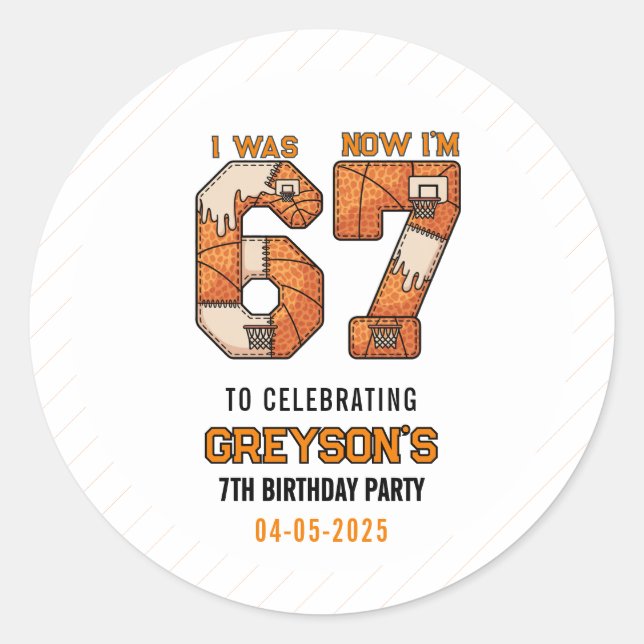 I Was 6 Now I’m 7 Basketball – 7th Birthday Party Classic Round Sticker (Front)
