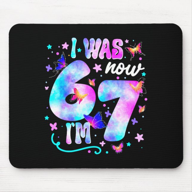 I Was 6 Now I’m 7 Butterfly 7th Birthday Girls Kid Mouse Mat (Front)