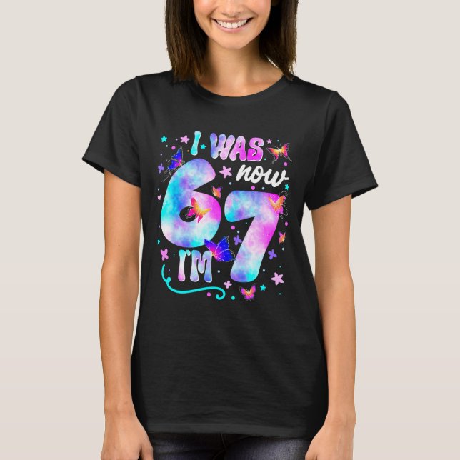 I Was 6 Now I’m 7 Butterfly 7th Birthday Girls Kid T-Shirt (Front)