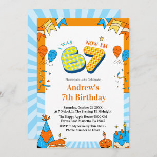 I Was 6 Now I’m 7 Colorful Kids Birthday Party  Invitation