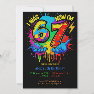I Was 6 Now I’m 7 Colorful Paint Birthday Invitation