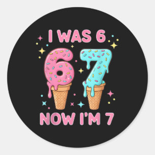 I Was 6 Now I’m 7 Cute Ice Cream 7th Birthday Kids Classic Round Sticker