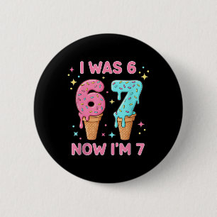I Was 6 Now I’m 7 Cute Ice Cream 7th Birthday Kids Cm Round Badge