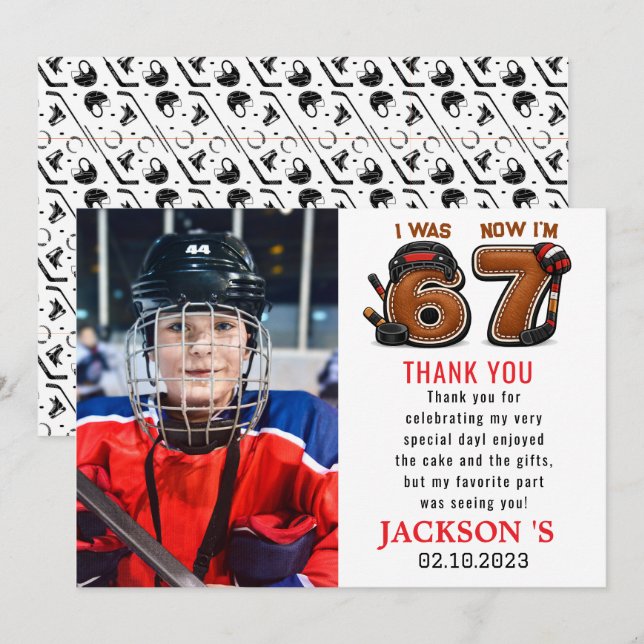 I Was 6, Now I’m 7 – Hockey 7th Birthday Party Thank You Card (Front/Back)