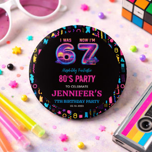 I Was 6 Now I’m 7 Retro Neon 7th Birthday for Kids 3 Cm Round Badge