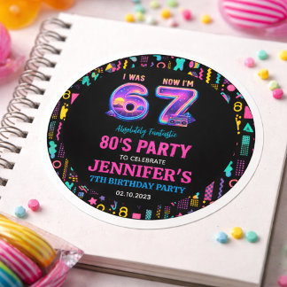 I Was 6 Now I’m 7 Retro Neon 7th Birthday for Kids Classic Round Sticker