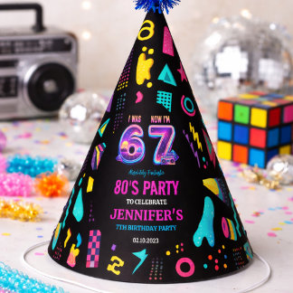 I Was 6 Now I’m 7 Retro Neon 7th Birthday for Kids Party Hat