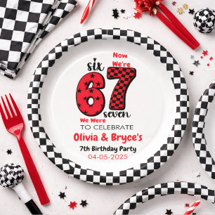 I Was 6, Now I’m 7 – Twin 7th Birthday for Kids Paper Plate