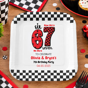 I Was 6, Now I’m 7 – Twin 7th Birthday for Kids Paper Plate
