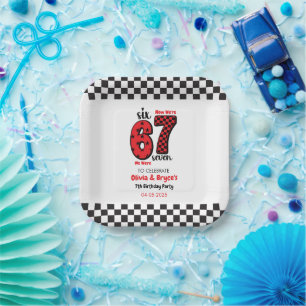 I Was 6, Now I’m 7 – Twin 7th Birthday for Kids Paper Plate