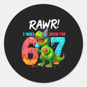 I Was 6 Now I’m 7 Years Old 7th Birthday 6-7 T Rex Classic Round Sticker