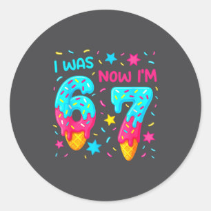 I Was 6 Now I'm 7 67 Birthday Baseball Drip 7 Year Classic Round Sticker