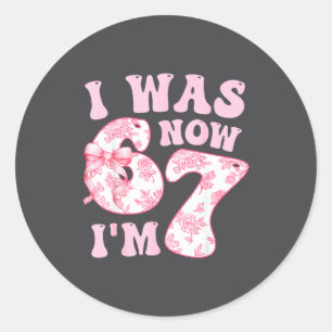 I Was 6 Now I'm 7 67 Meme Groovy Retro 7th Birthda Classic Round Sticker