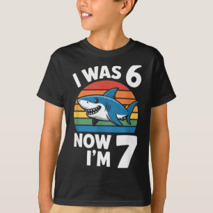 I Was 6 Now Im 7 Birthday Shark Party Boy T-Shirt