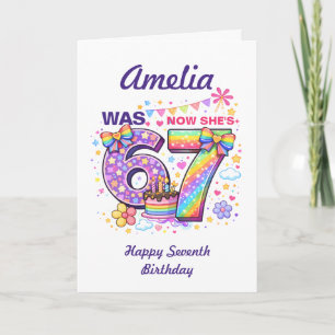 I Was 6 Now I'm 7 Girls 7th Birthday Card