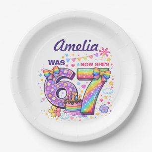 I Was 6 Now I'm 7 Girls 7th Birthday Paper Plate