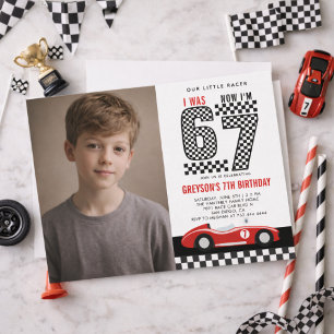 I Was 6 Now I'm 7 Race Car Boy 7th Birthday Party Invitation