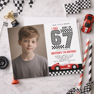 I Was 6 Now I'm 7 Race Car Boy 7th Birthday Party Invitation