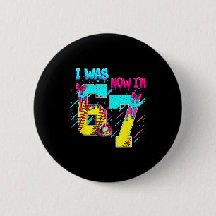 I Was 6 Now Im 7 Softball 67 Ice Cream Drip Cm Round Badge