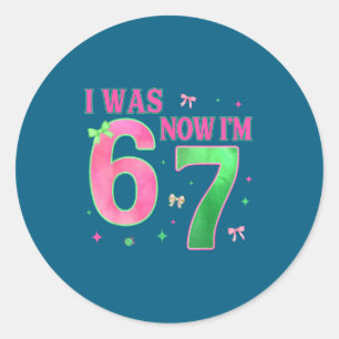 I Was 6 Now I'm 7 Year Old Birthday Cute Bow Nk Gr Classic Round Sticker