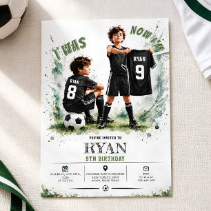 I Was 8 Now I'm 9 Soccer Birthday Invitation