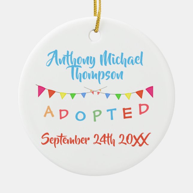 I was Adopted Banners Custom Name-Date Ceramic Tree Decoration (Front)