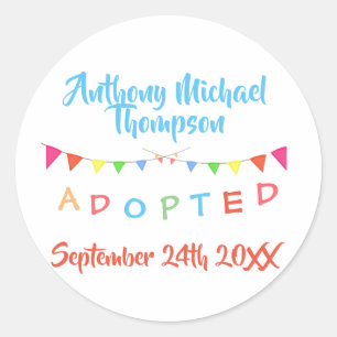 I was Adopted Banners Custom Name-Date Classic Round Sticker