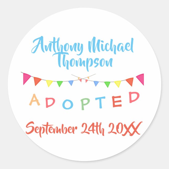 I was Adopted Banners Custom Name-Date Classic Round Sticker (Front)