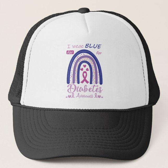 i weae blue for diabetes awearenes trucker hat (Front)