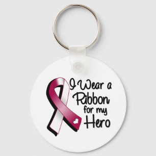I Wear a Burgundy and White Ribbon For My Hero Key Ring