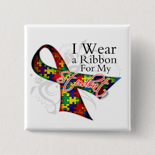 I Wear a Ribbon For My Student - Autism Awareness 15 Cm Square Badge