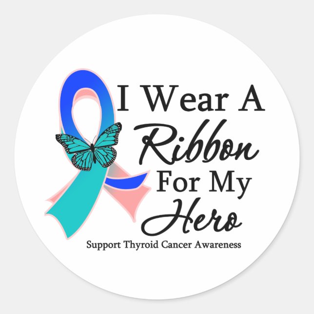 I Wear A Ribbon HERO Thyroid Cancer Classic Round Sticker (Front)
