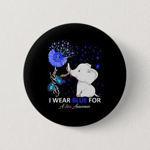 I Wear Blue Autism Awareness Cute Elephant Sunflow 6 Cm Round Badge
