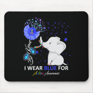 I Wear Blue Autism Awareness Cute Elephant Sunflow Mouse Mat