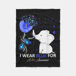 I Wear Blue Autism Awareness - Elephant Autism Awa Fleece Blanket