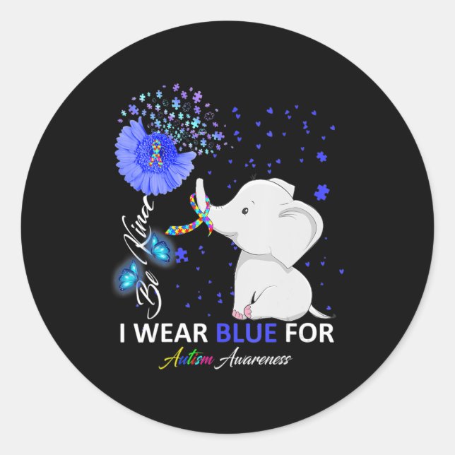 I Wear Blue Autism Awareness  Elephant Autism Awar Classic Round Sticker (Front)