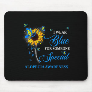 I Wear Blue For Alopecia Awareness Sunflower 1 Mouse Mat