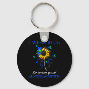 I Wear Blue For Alopecia Awareness Sunflower Key Ring